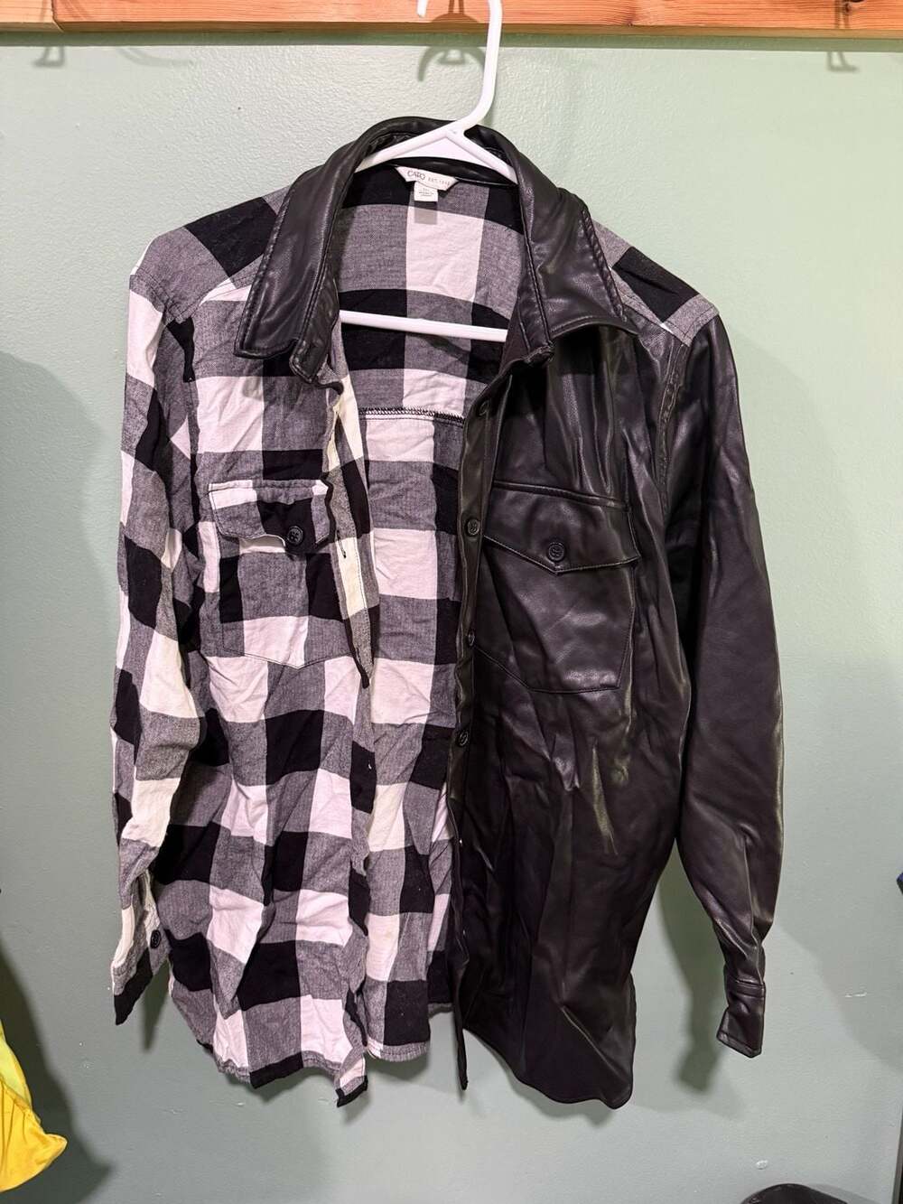 Cato Faux Leather Buffalo Plaid Flannel Shirt Size M Black White